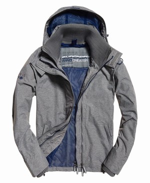 Superdry Hooded Technical Pop Cipzár SD-Windcheater Férfi Kabát Szürke/Sötétkék | BFXEC1690